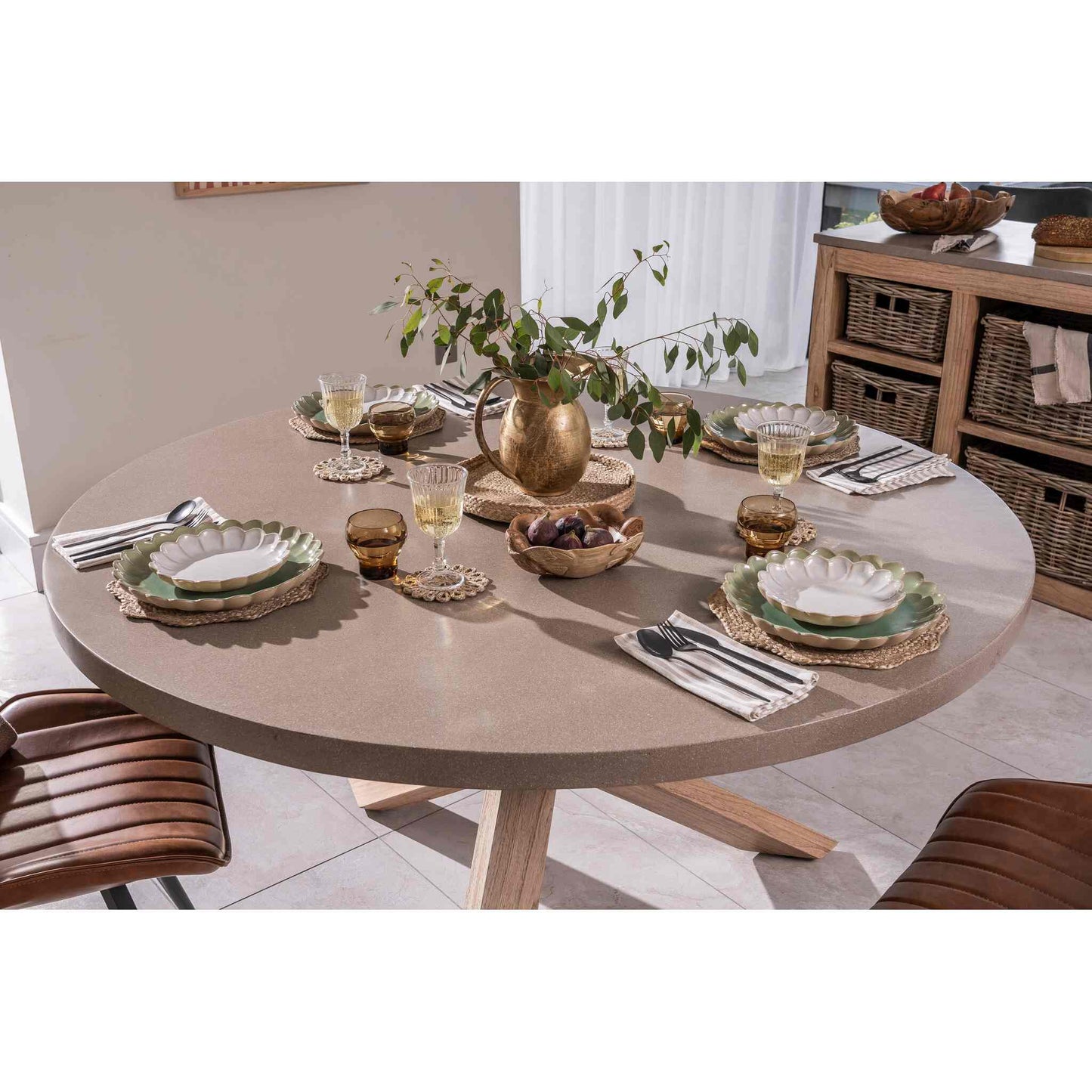 Alesund 4-6 Seater Medium Round Dining Table Composite Oatmeal above view