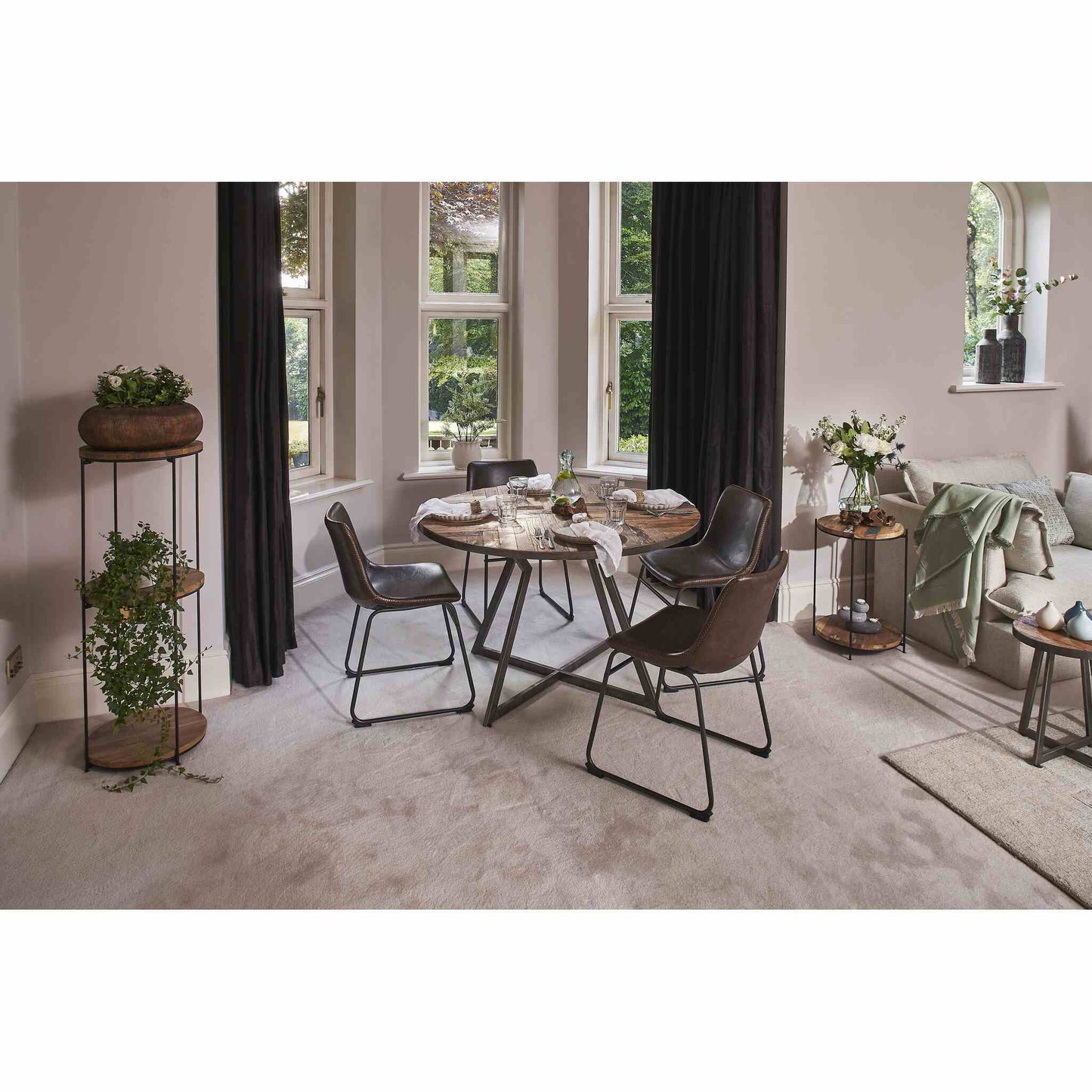 Bordeaux 4 Seater Round Dining Table Reclaimed Wood with Cortona Dining Chair Chestnut