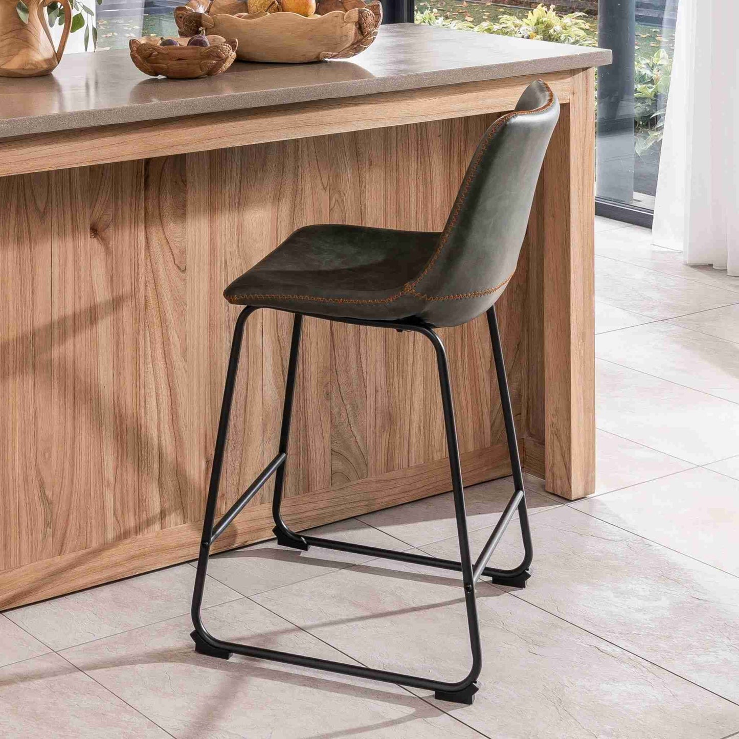 Cortona Counter Stool Vegan Leather Steel Forest Green