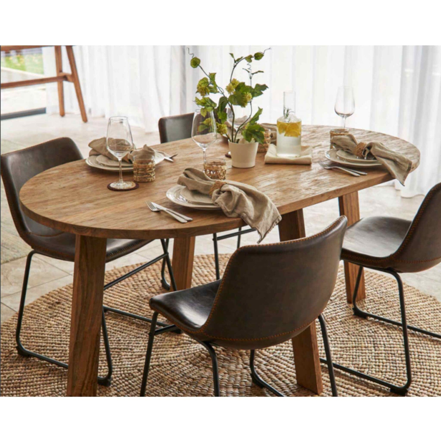 Esbjerg 4 Seater Oval Dining Table Teak with Cortona Dining Chair Chestnut