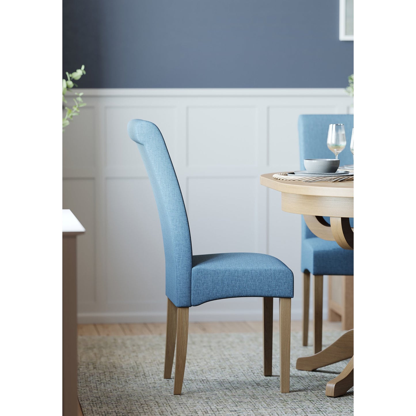 Inver Dining Chair Oak Blue side view