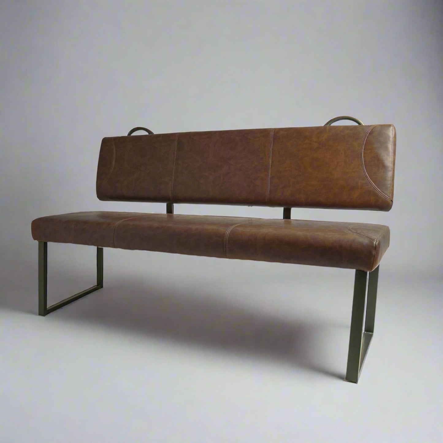 Turin Dining Bench With Back Vegan Leather Steel Chestnut in studio