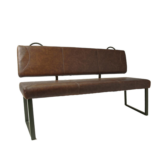 Turin Dining Bench With Back Vegan Leather Steel Chestnut