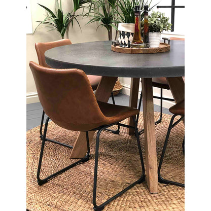 Alesund 4 Seater Small Round Dining Table Composite Grey with Cortona Dining Chair Tan