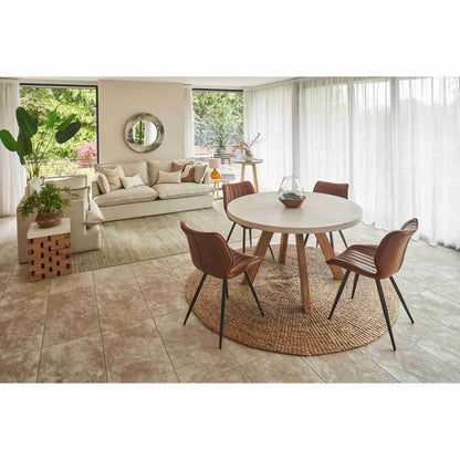 Alesund 4 Seater Small Round Dining Table Composite White with Modena Dining Chair Tan wide view 2