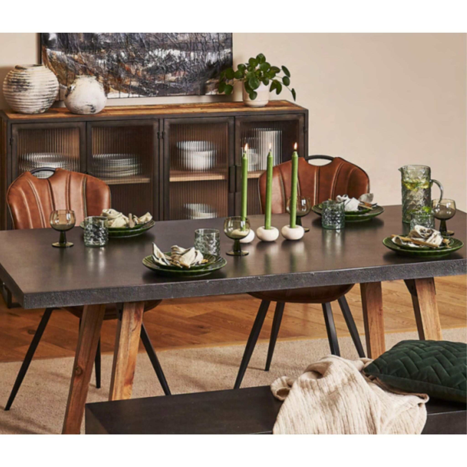 Alesund 6 Seater Dining Table Composite Grey with Turin Dining Chair Tan