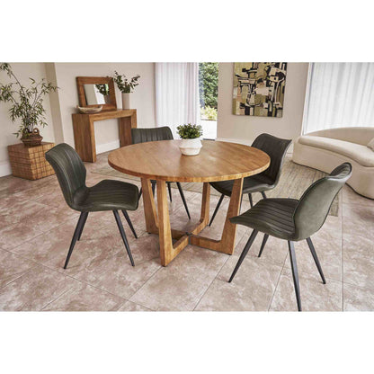 Berlin 4 Seater Round Dining Table Mango Wood with Modena Dining Chair Forest Green