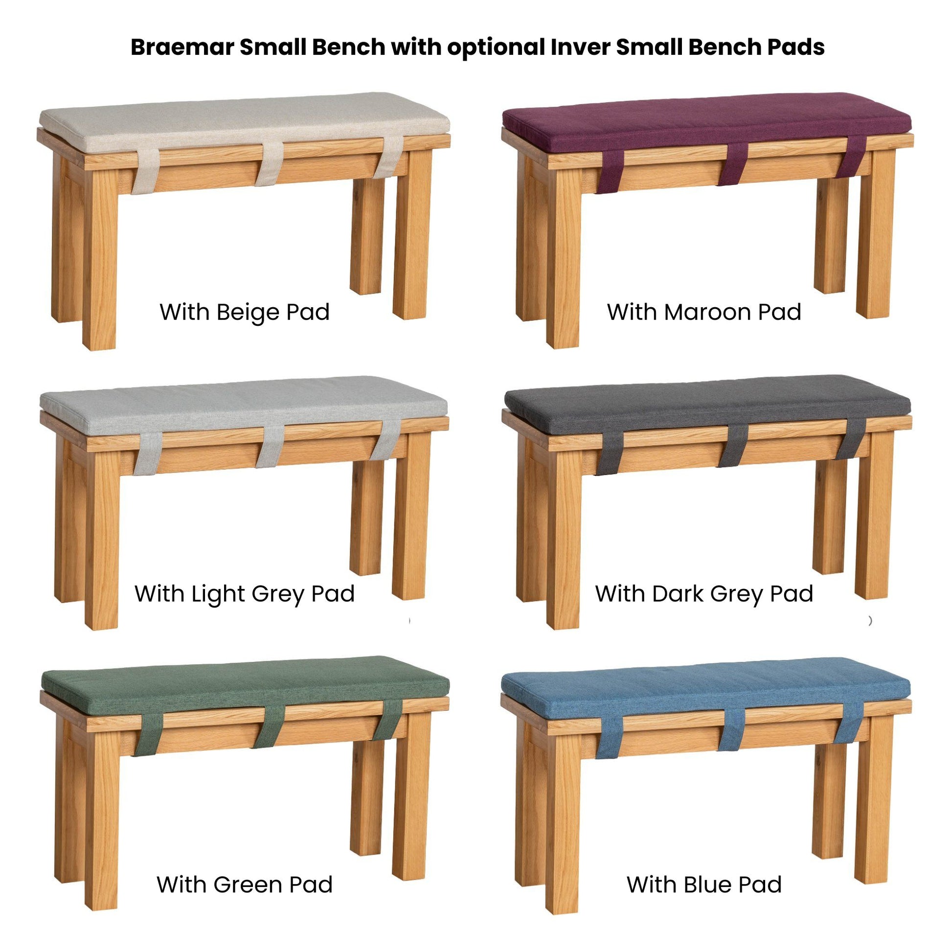 Braemar 90cm Small Dining Bench Oak with Inver 90cm Small Bench Pads