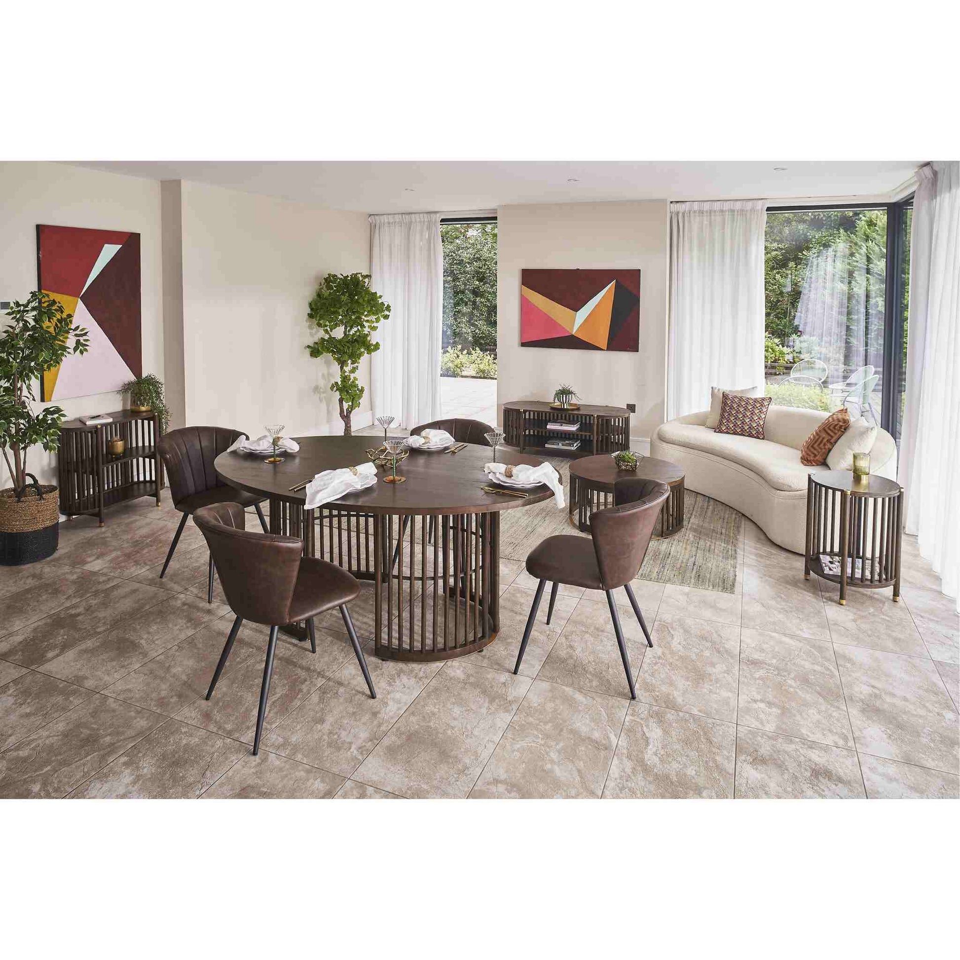Chicago 6 Seater Oval Dining Table with Roma Dining Chair Chestnut