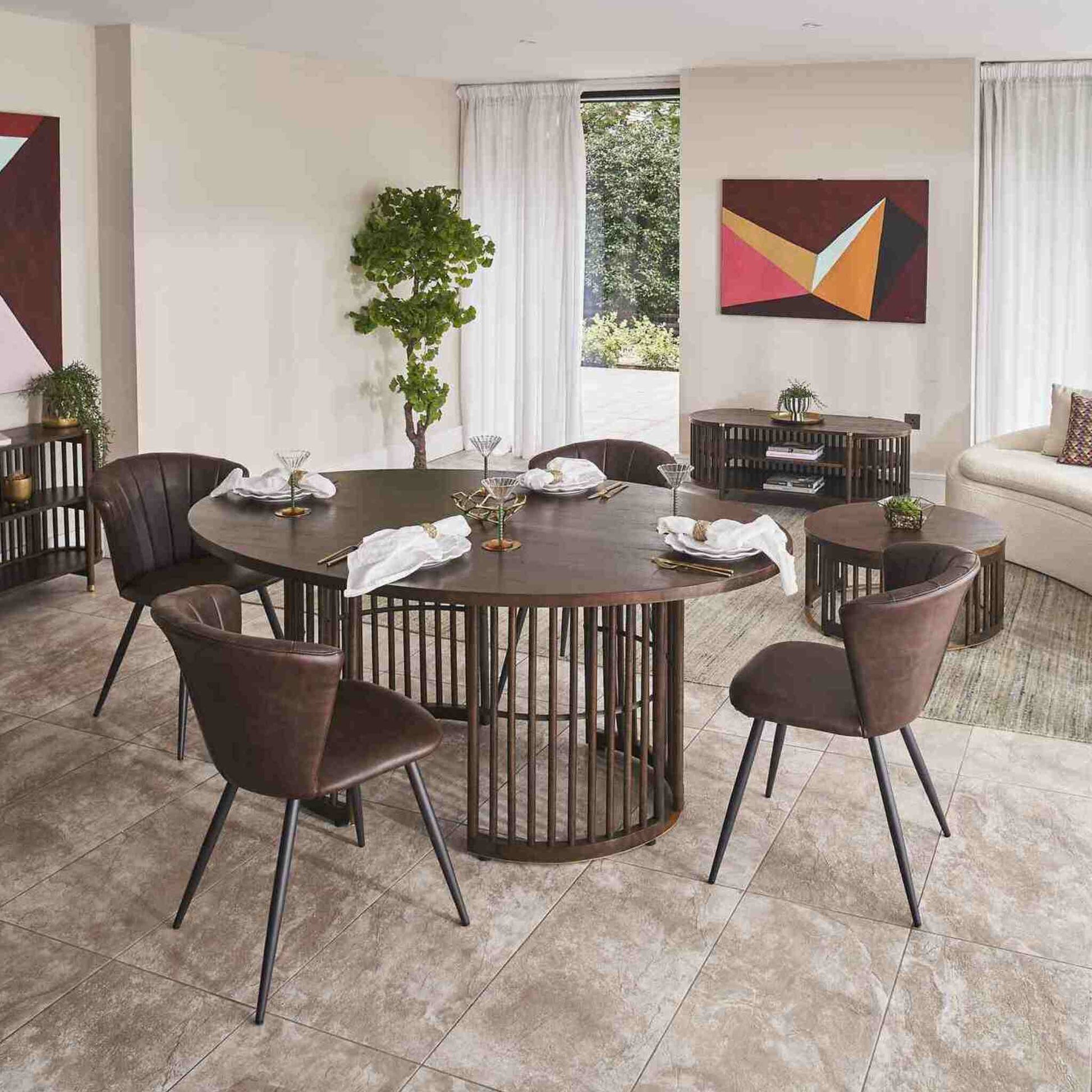 Chicago 6 Seater Oval Dining Table with Roma Dining Chair Chestnut close view