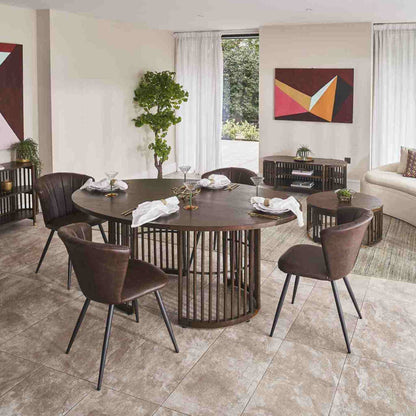 Chicago 6 Seater Oval Dining Table with Roma Dining Chair Chestnut close view