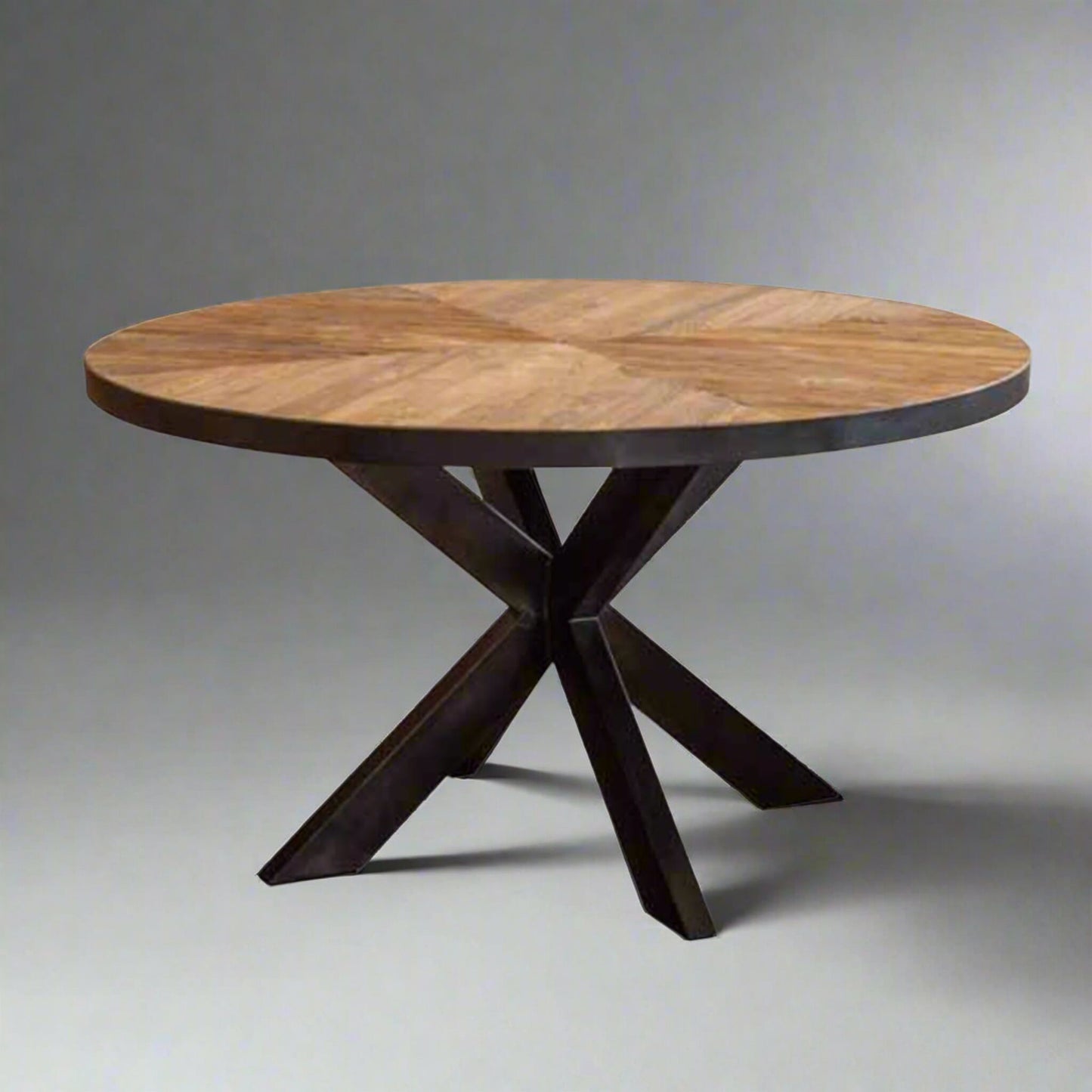 Cognac 4-6 Seater Round Dining Table Teak Parquet in studio