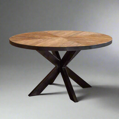 Cognac 4-6 Seater Round Dining Table Teak Parquet in studio