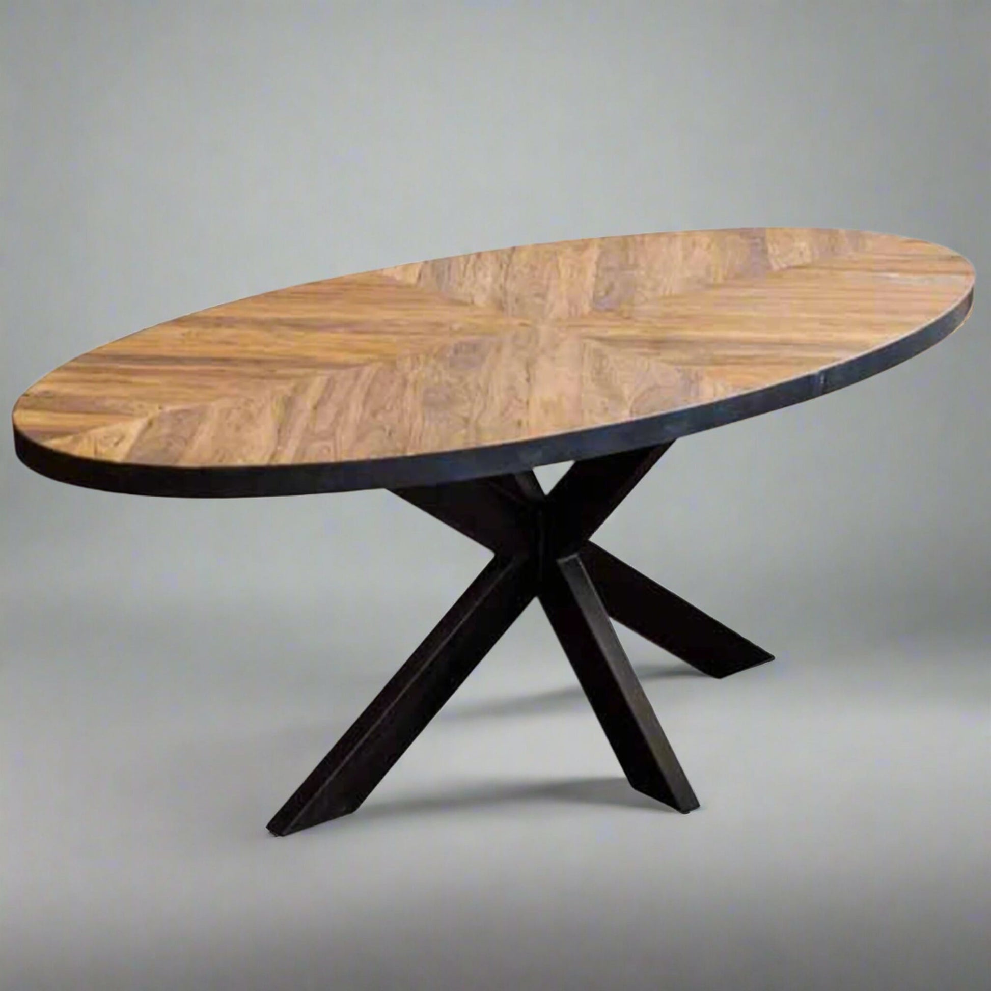Cognac 6 Seater Oval Dining Table Teak Parquet in studio