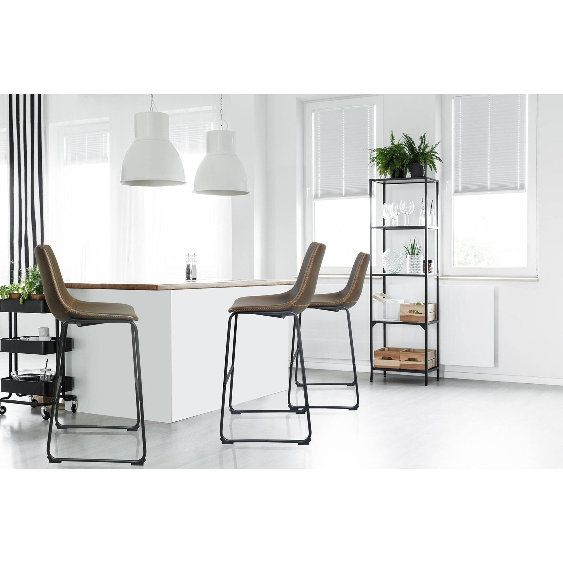 Cortona Bar Stools Vegan Leather Steel Chestnut at counter