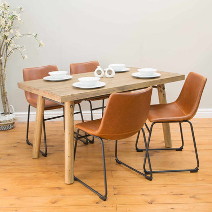 Cortona Dining Chairs Vegan Leather Steel Tan with table