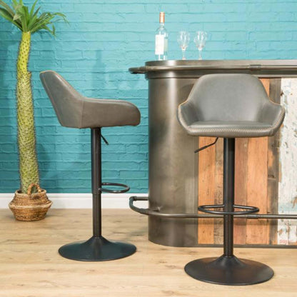 Garda Gas Lift Height Adjustable Stool Vegan Leather Steel Grey at bar