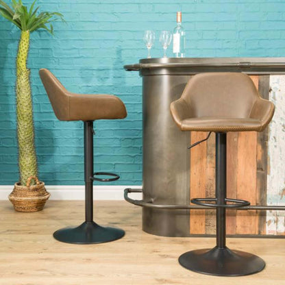 Garda Gas Lift Height Adjustable Stool Vegan Leather Steel Chestnut at bar