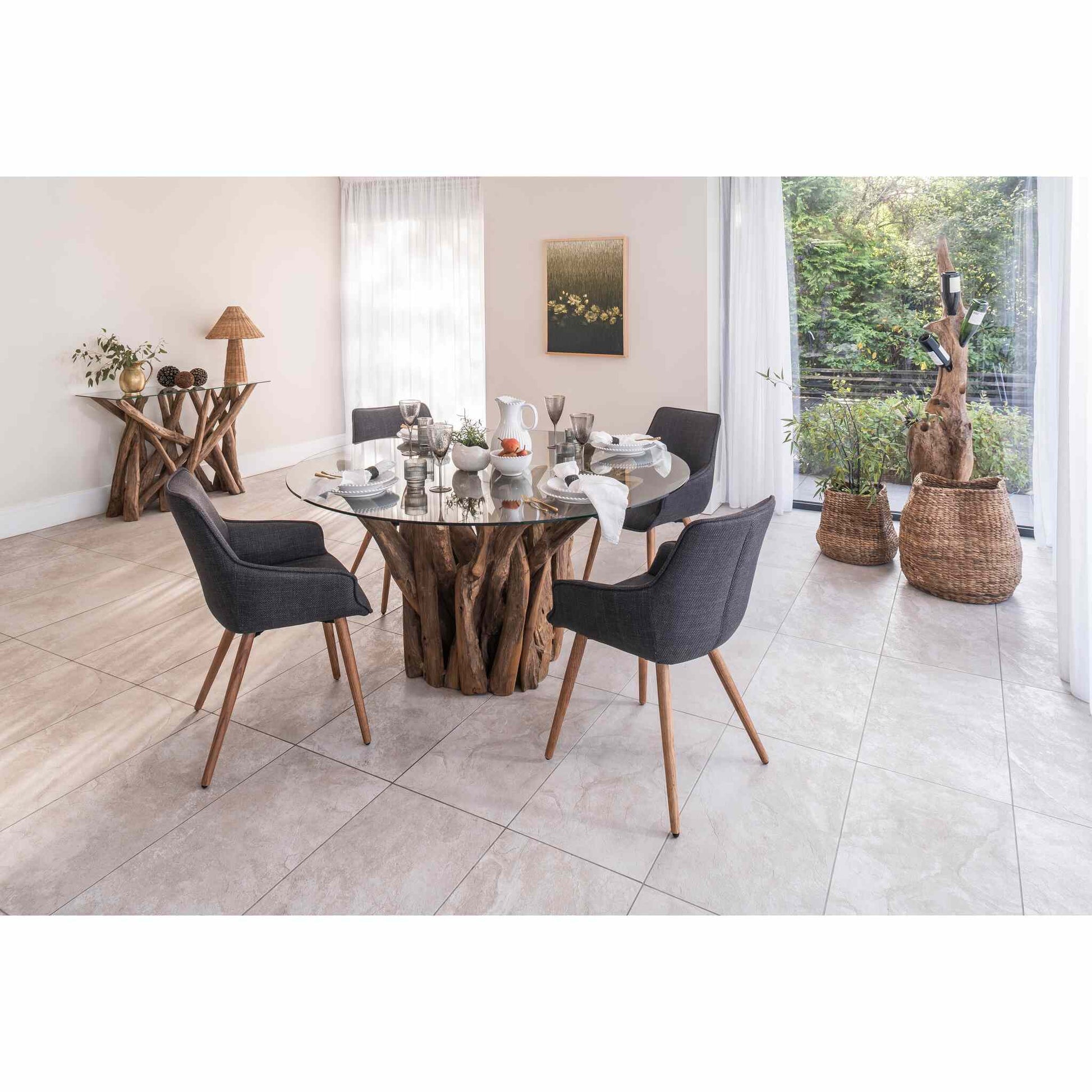 Genoa Dining Chairs Twill Slate Grey at table