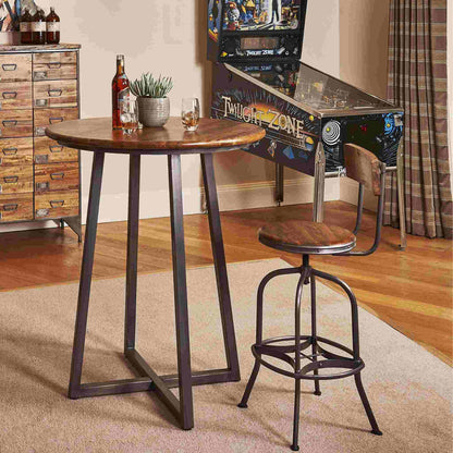 Hudson Height Adjustable Swivel Stool With Back Mango Wood Steel and Hudson Round High Top Bar Table