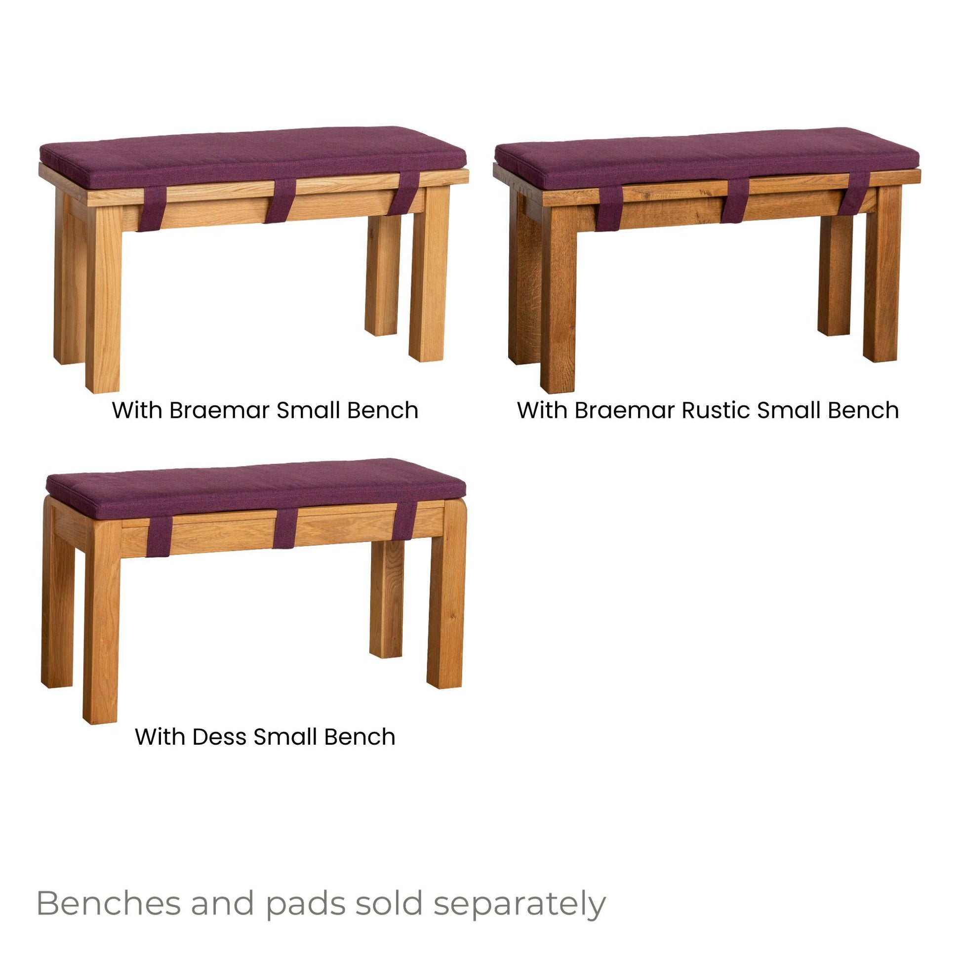 Inver 90cm Small Bench Pad Maroon with small benches
