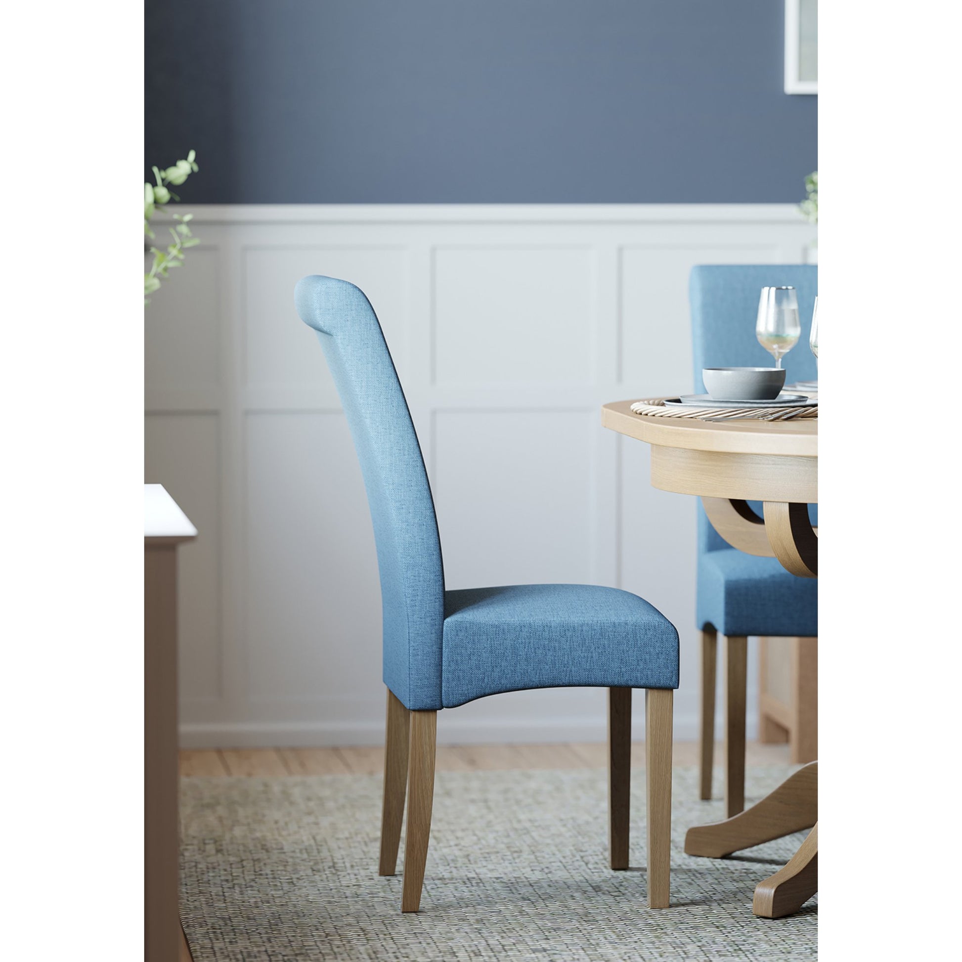 Inver Dining Chair Oak Blue side view