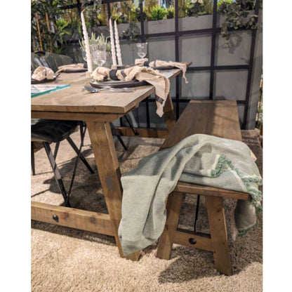 Keswick 4 Seater Dining Table Pine with Keswick 130cm Dining Bench and Turin Dining Chair Forest Green