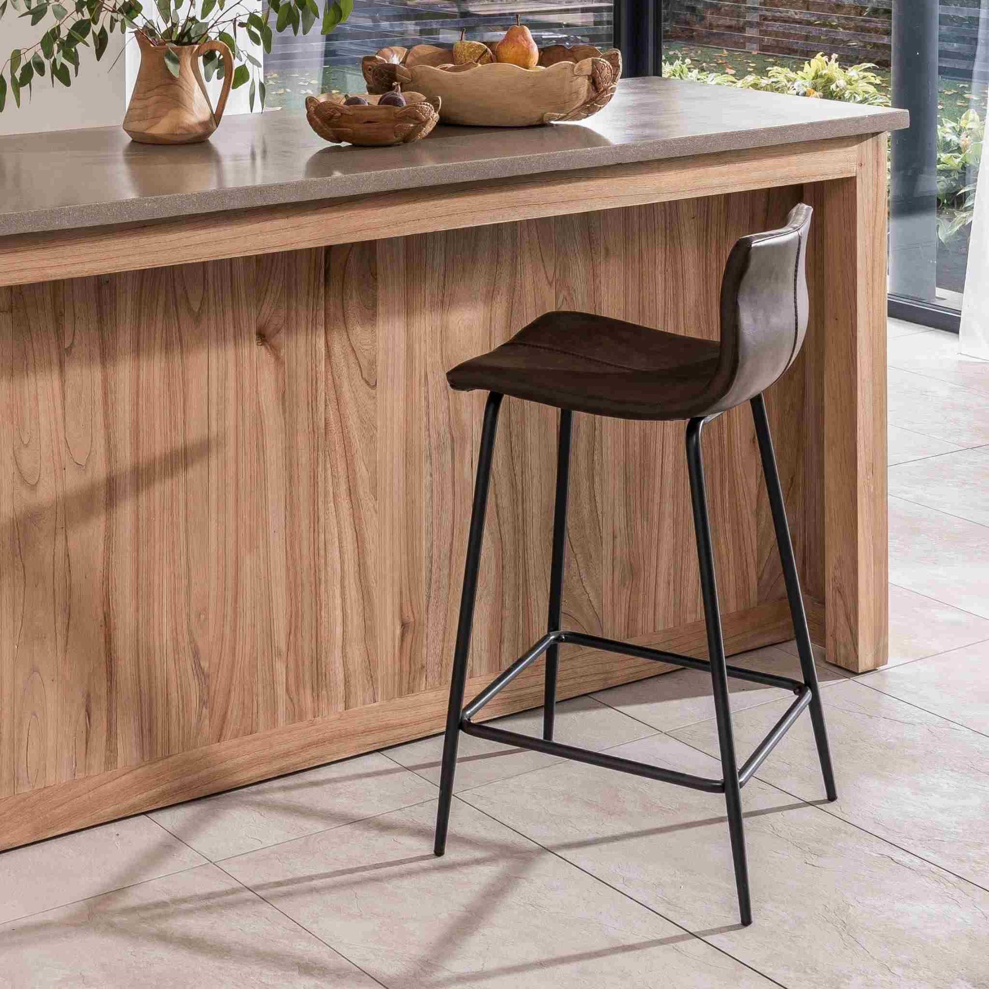 Livorno Counter Stool Vegan Leather Steel Chestnut at counter