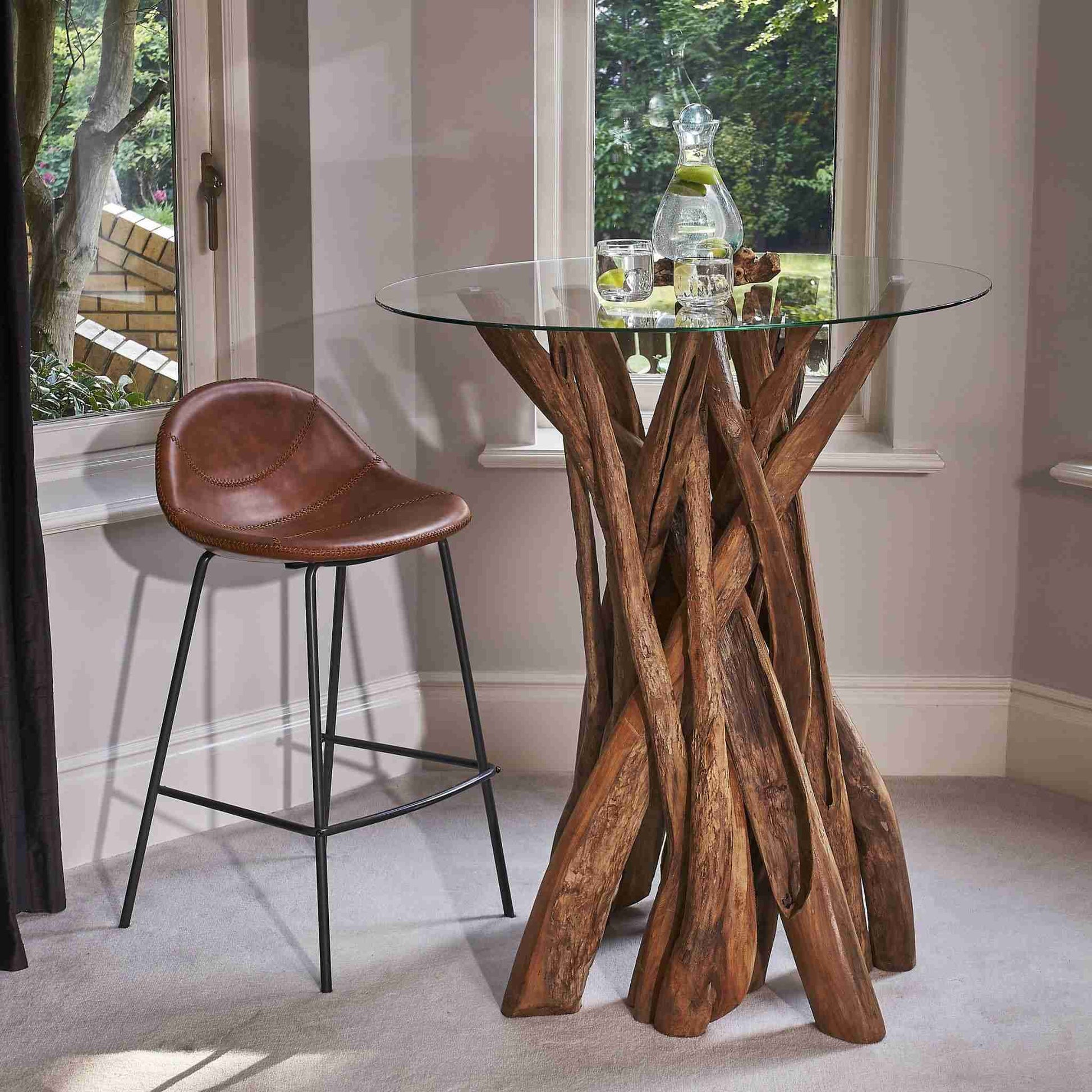 Lucca Bar Stool Vegan Leather Steel Tan at high top bar table