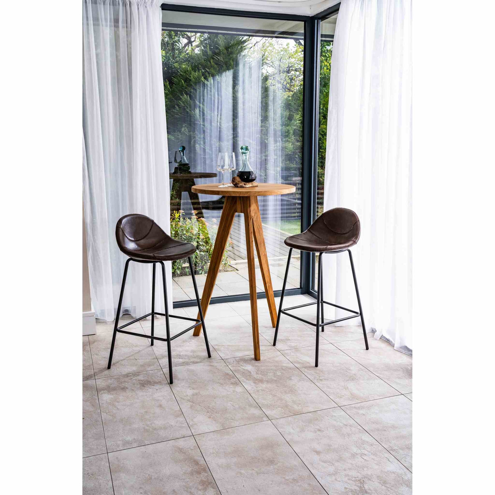 Lucca Bar Stool Vegan Leather Steel Chestnut and Esbjerg Round High Top Bar Table