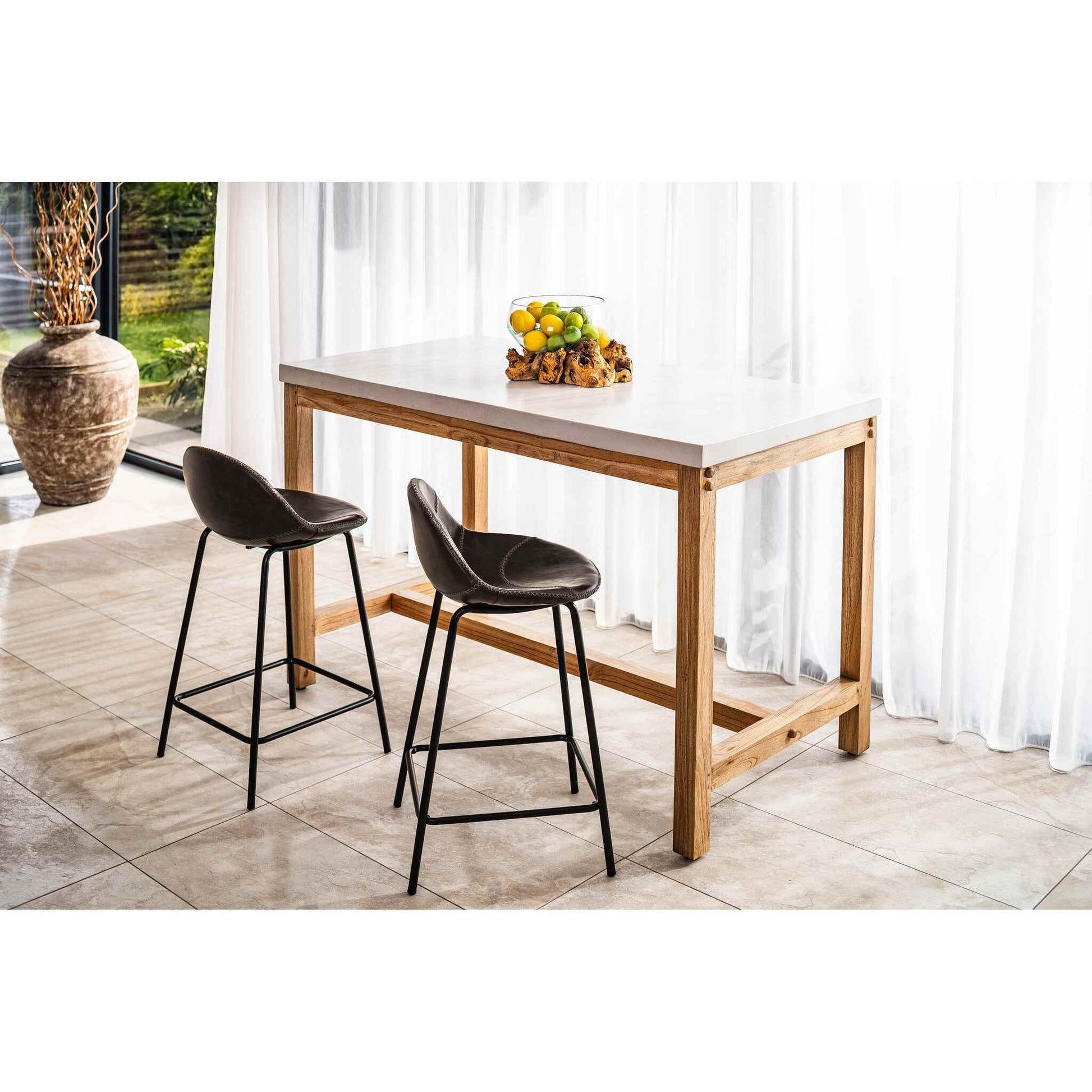 Lucca Counter Stools Vegan Leather Steel Chestnut at counter