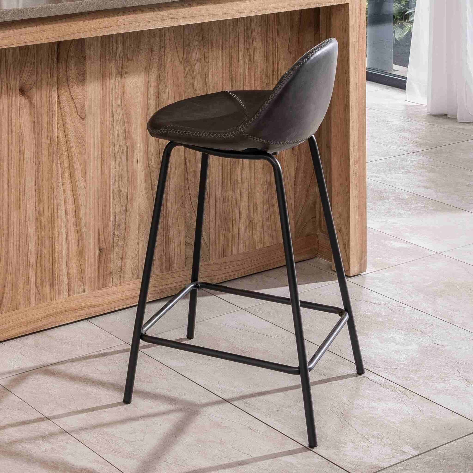 Lucca Counter Stool Vegan Leather Steel Chestnut at counter
