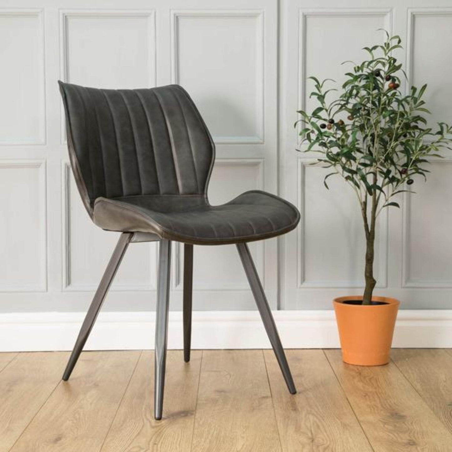 Modena Dining Chair Vegan Leather Steel Grey in room