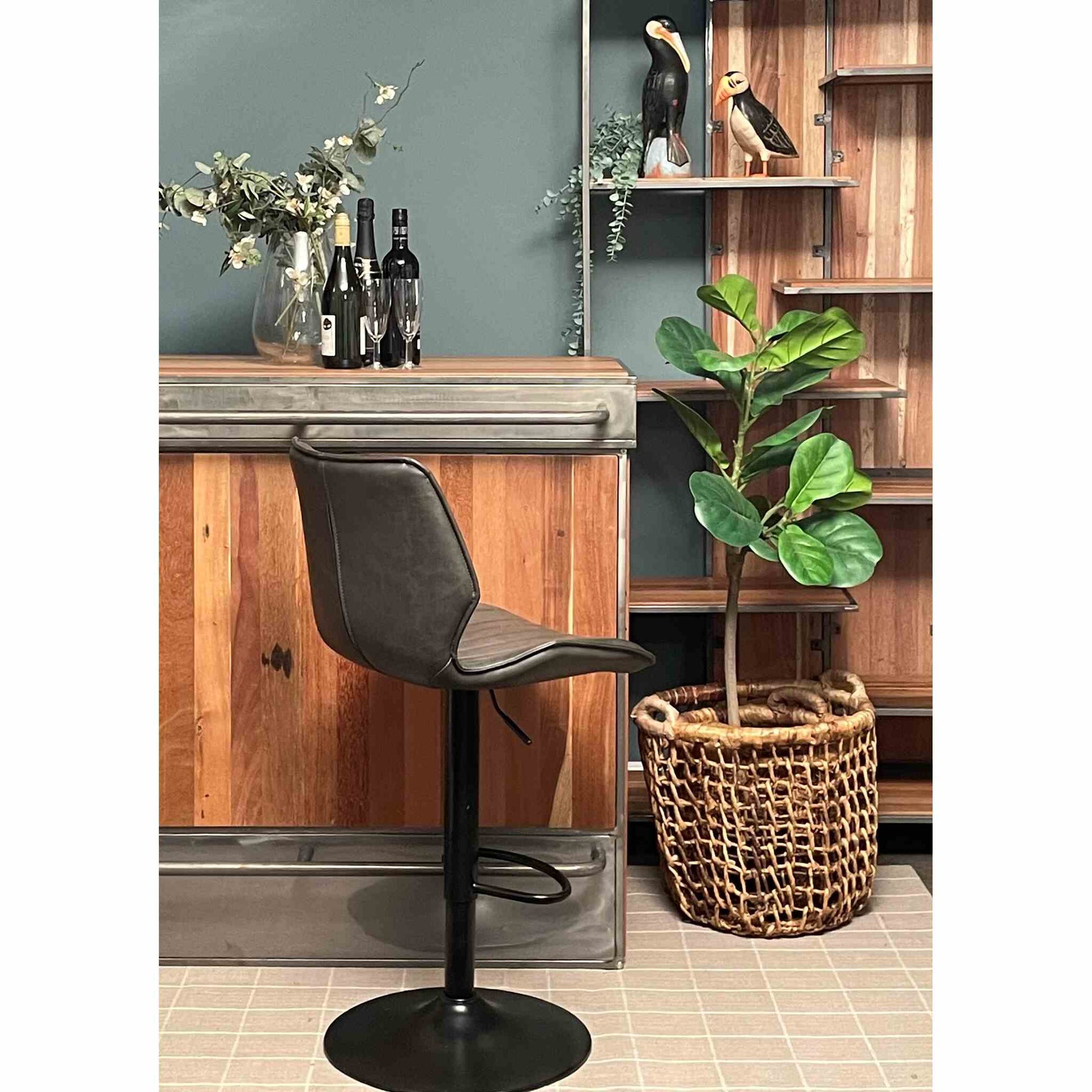 Modena Gas Lift Height Adjustable Stool Vegan Leather Steel Chestnut at bar