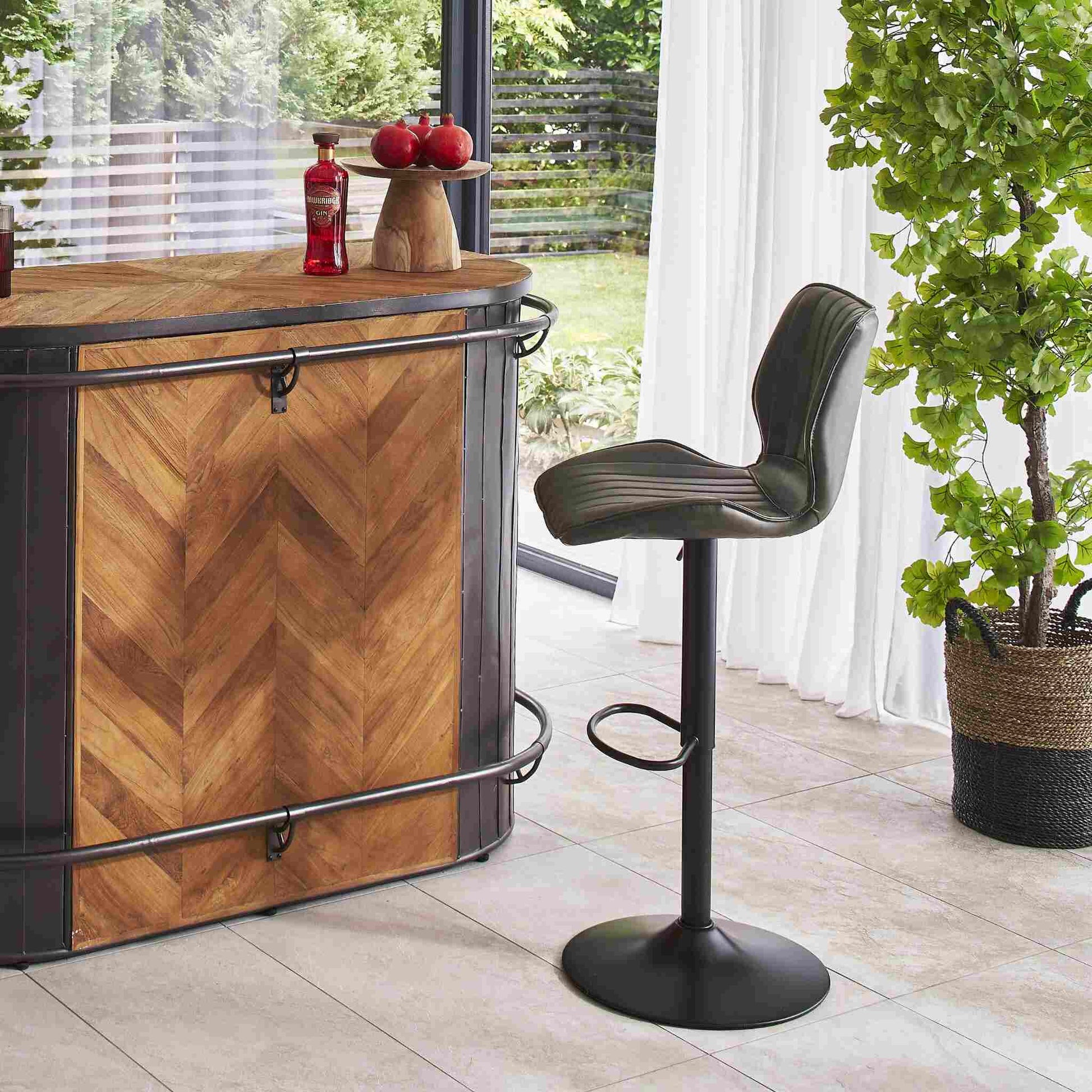 Modena Gas Lift Height Adjustable Stool Vegan Leather Steel Forest Green at bar